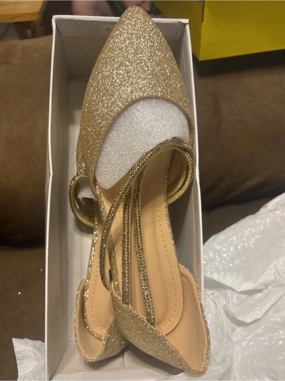 Gold Glitter Pointed Toe Lace-Up Women’s Heels